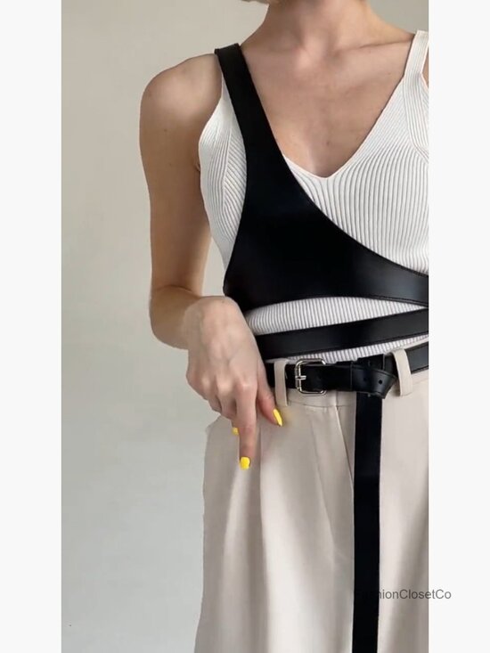 Faux Leather Crossbody Waist Belt with Alloy Buckle, Adjustable Layered main image 6